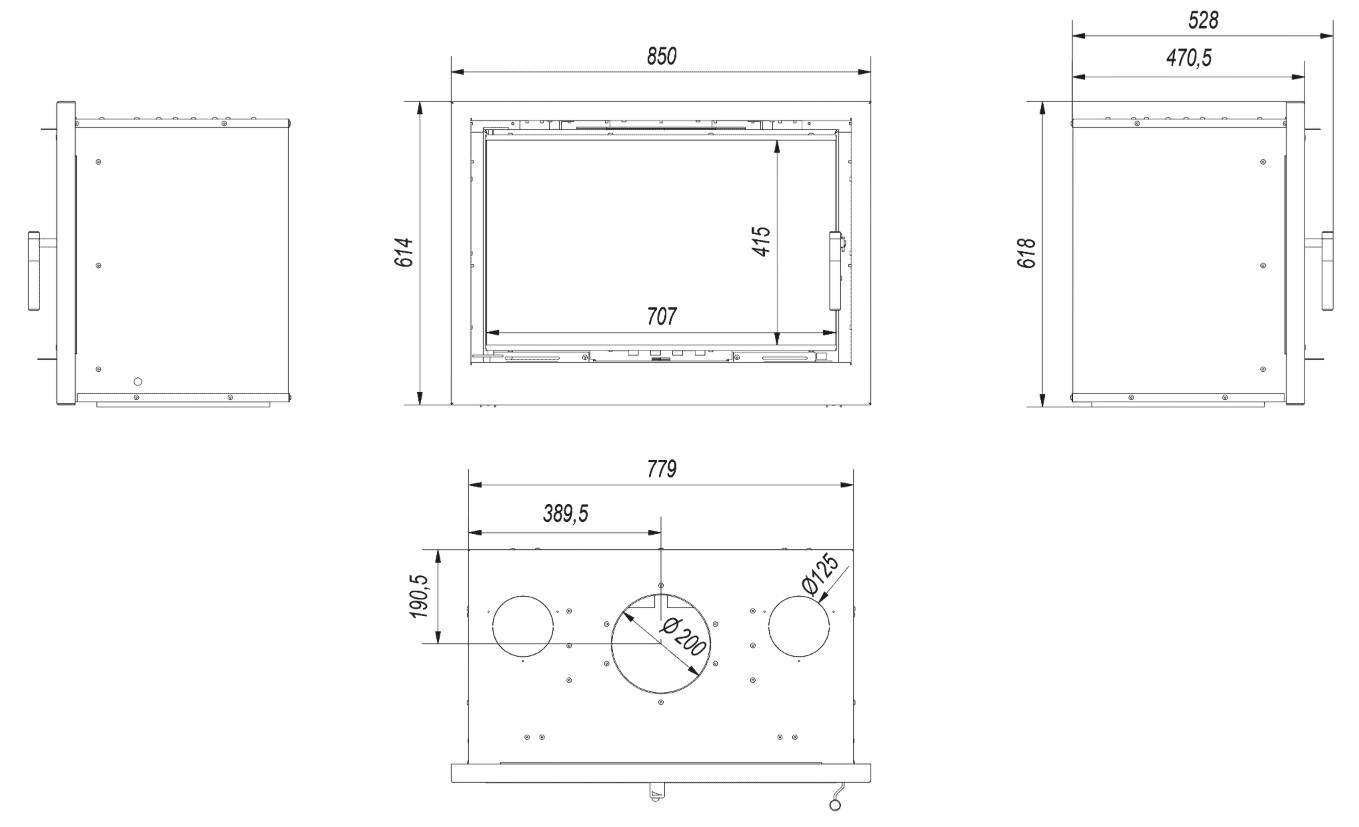Kaseta kominkowa KRATKI ARKE 80 12 kW Ø 200 z domykaniem - obrazek 2
