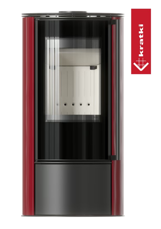 Piec stalowy ERIK Ø 150 5,5 kW kafel bordowy, pokrywa stalowa z domykaniem - obrazek 3