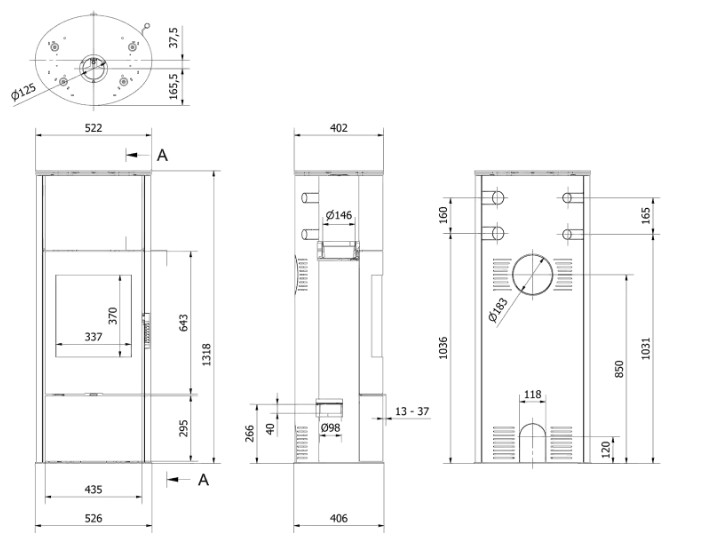 Piec stalowy ROLLO/W Ø 150 7 kW akumulacja betonowa - obrazek 6