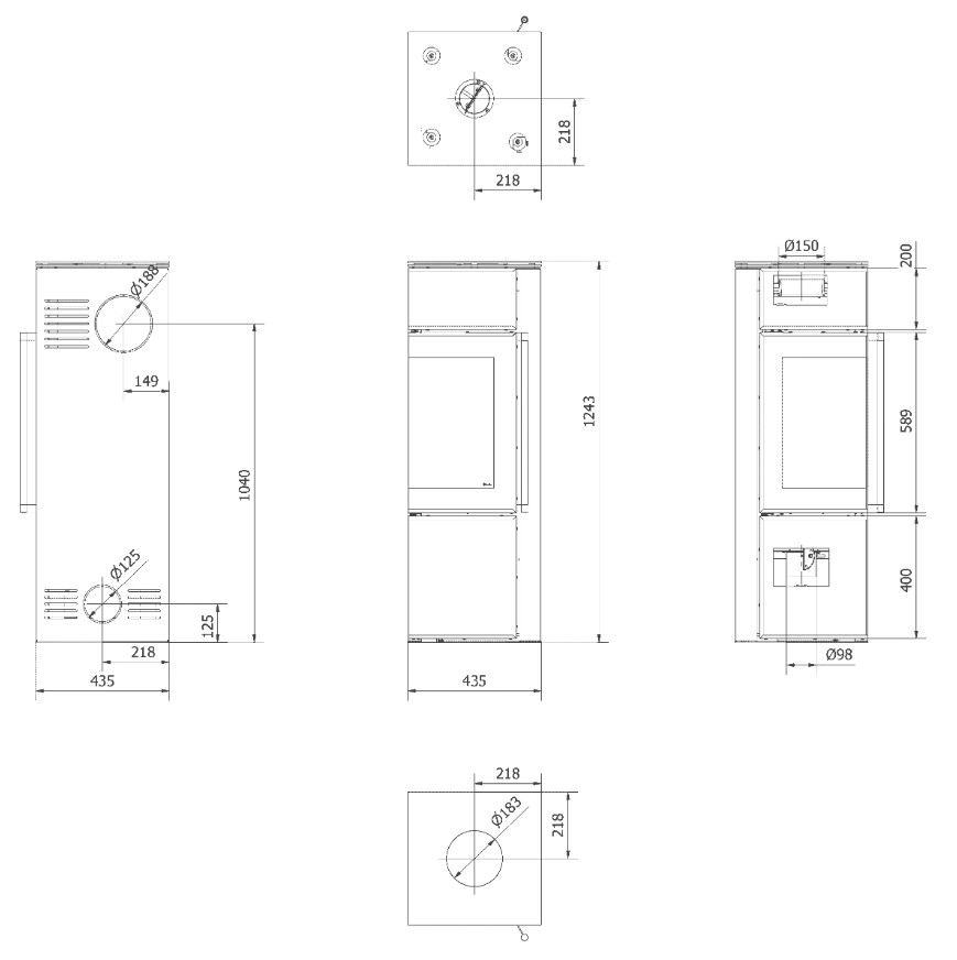 Piec stalowy KRATKI TORA/S 8 kW Ø 150 czarny panel szklany - obrazek 5