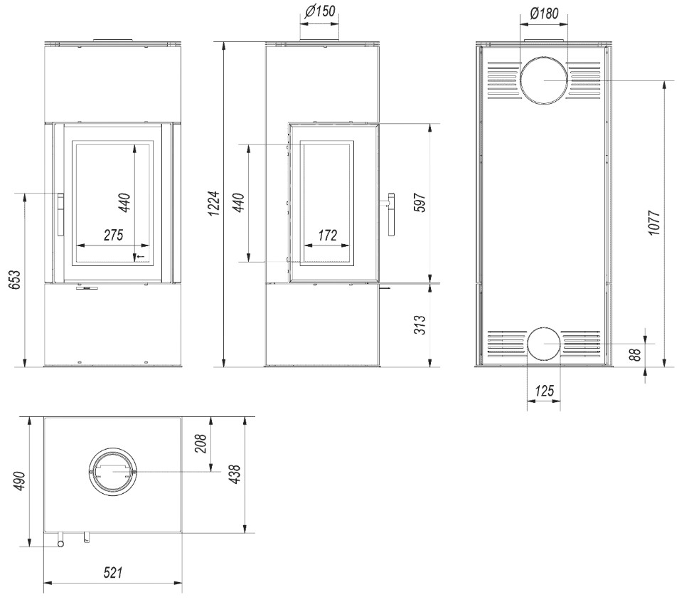 Piec kominkowy KRATKI THOR VIEW Ø 150 8 kW - obrazek 8