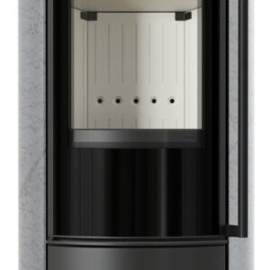 Piec wolnostojący KRATKI ERIK Ø 150 5,5 kW ozdobna ceramika akumulacyjna GREY SATIN pokrywa stalowa