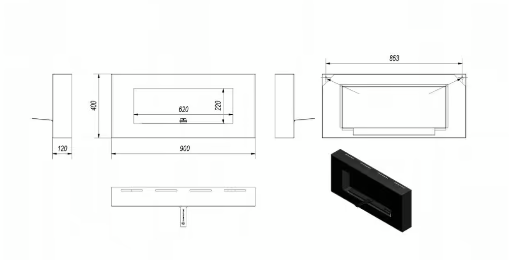 Biokominek wiszący DELTA FLAT certyfikat TÜV - obrazek 6
