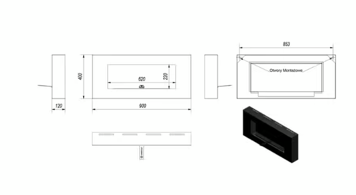 Biokominek wiszący DELTA FLAT z szybą TÜV - obrazek 5