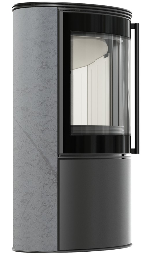 Stalowy piec wolnostojący BJORN Ø 150 7kW ozdobna ceramika akumulacyjna GREY SATIN pokrywa stalowa - obrazek 2