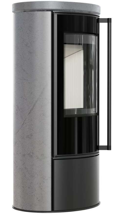Piec wolnostojący KRATKI ERIK Ø 150 5,5 kW ozdobna ceramika akumulacyjna GREY SATIN pokrywa ceramiczna, z domykaniem - obrazek 2