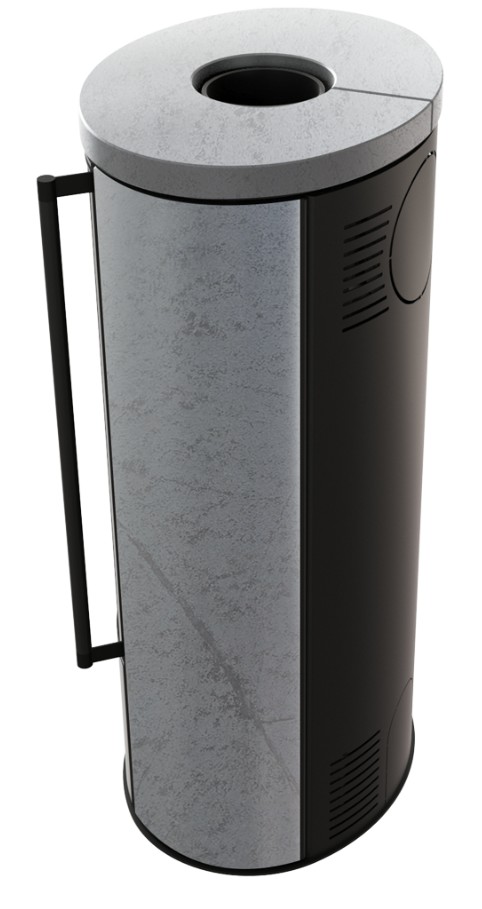 Piec wolnostojący KRATKI ERIK Ø 150 5,5 kW ozdobna ceramika akumulacyjna GREY SATIN pokrywa ceramiczna, z domykaniem - obrazek 3