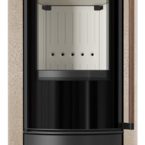 Piec wolnostojący KRATKI ERIK Ø 150 5,5 kW ozdobna ceramika akumulacyjna GOLD SATIN pokrywa stalowa; klamka z drewna egzotycznego Jatoba
