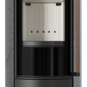 Piec wolnostojący KRATKI ERIK Ø 150 5,5 kW ozdobna ceramika akumulacyjna GRAFITE SATIN pokrywa stalowa; klamka z drewna egzotycznego Jatoba, z domykaniem