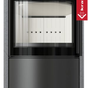 Stalowy piec wolnostojący BJORN Ø 150 7kW ozdobna ceramika akumulacyjna GREY SATIN pokrywa ceramiczna