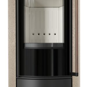 Piec wolnostojący KRATKI ERIK Ø 150 5,5 kW ozdobna ceramika akumulacyjna GOLD SATIN pokrywa ceramiczna; klamka z drewna egzotycznego Jatoba