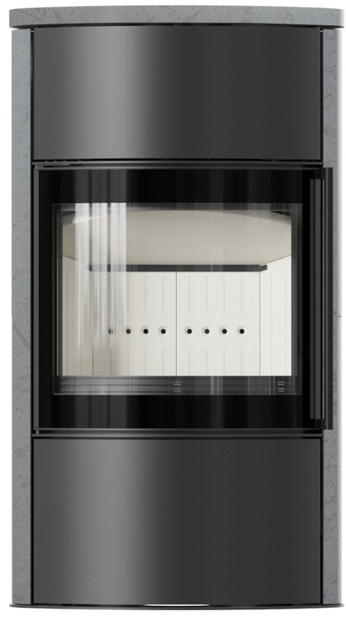 Stalowy piec wolnostojący BJORN / W Ø 150 7kW Wysoka ozdobna ceramika akumulacyjna GREY SATIN; pokrywa ceramiczna, z domykaniem